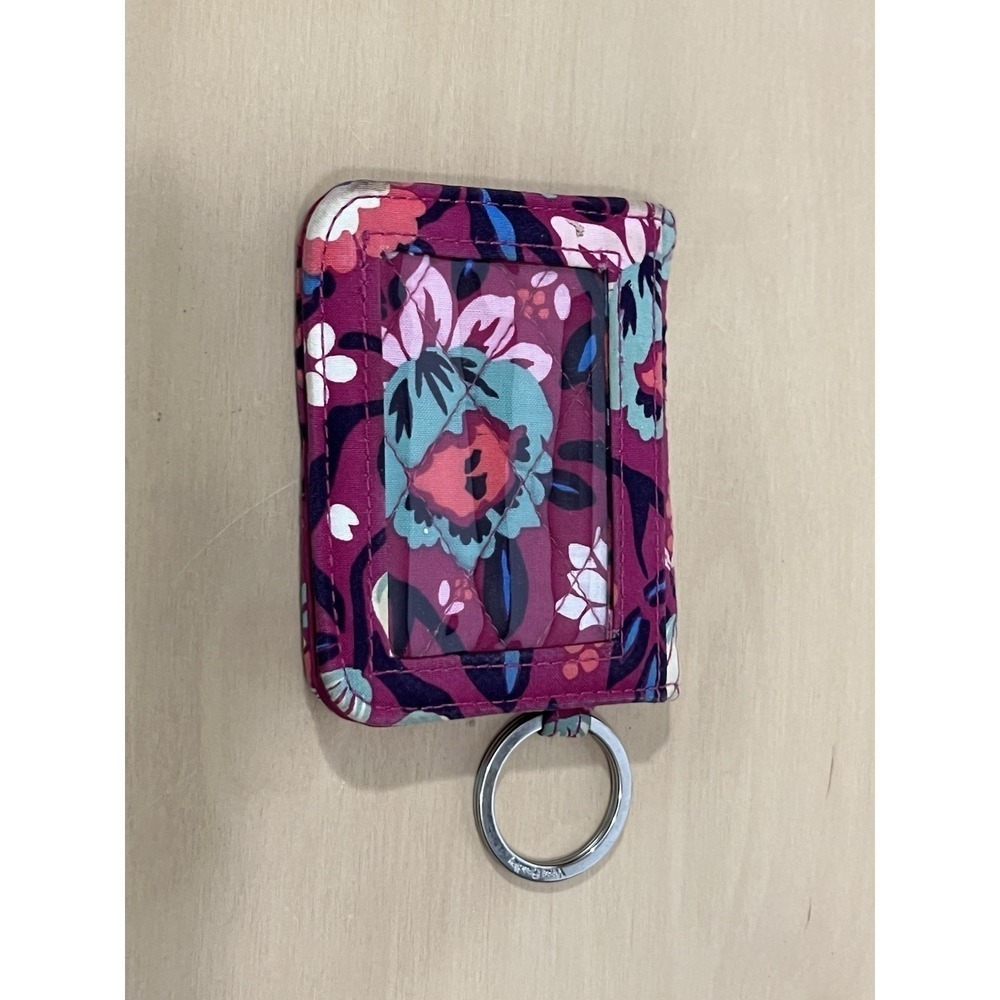 Vera Bradley Floral Mini ID Wallet Keychain Holder Snap Pink Quilted